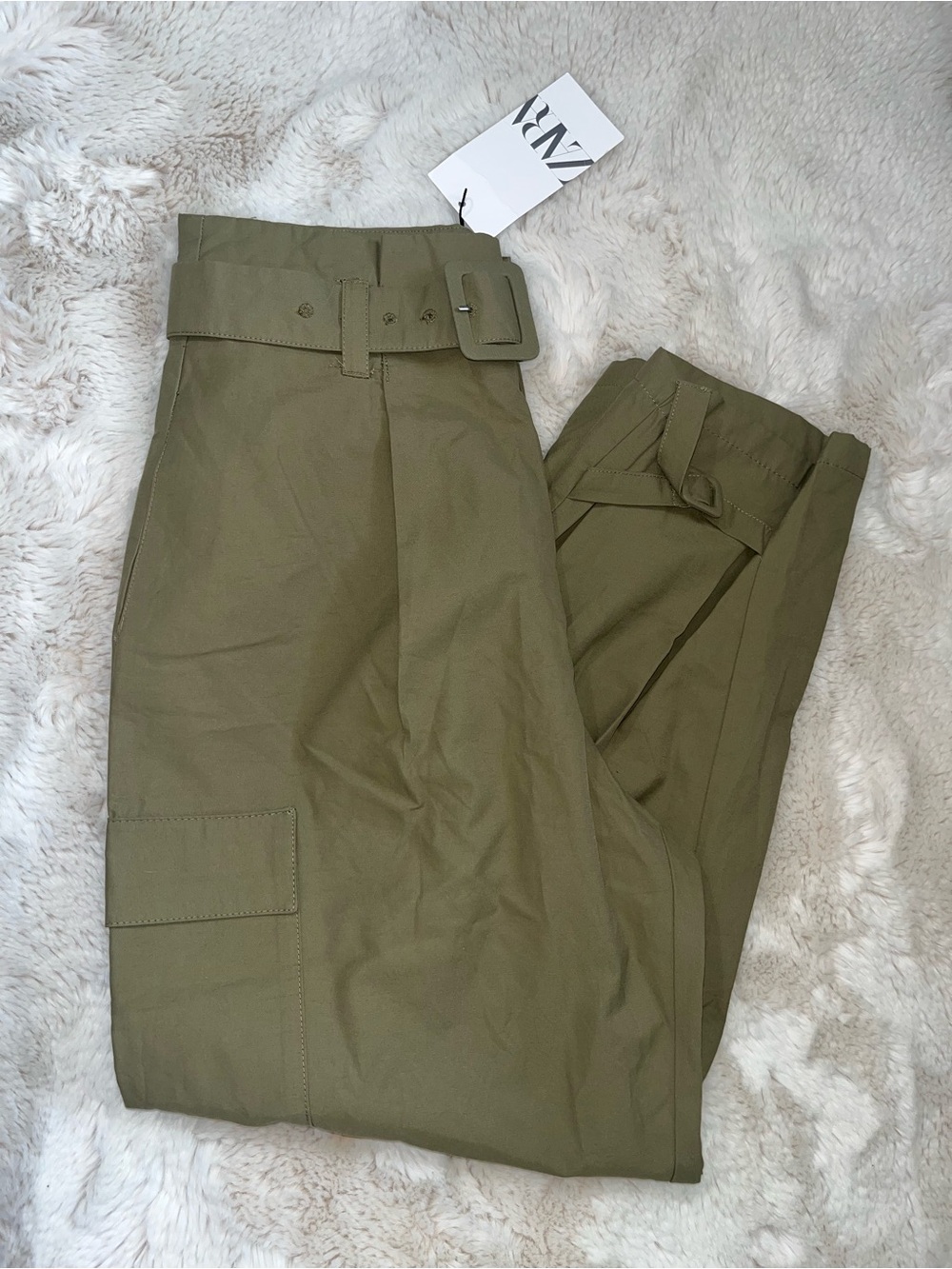 Zara Olive Belted Cargo Trousers